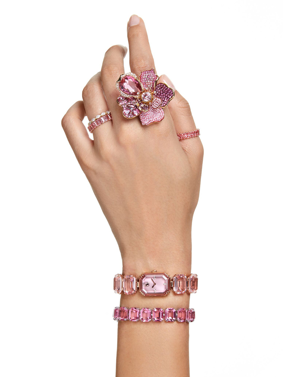 SWAROVSKI IDYLLIA Gold-Plated Crystal-Studded Flower Finger Ring