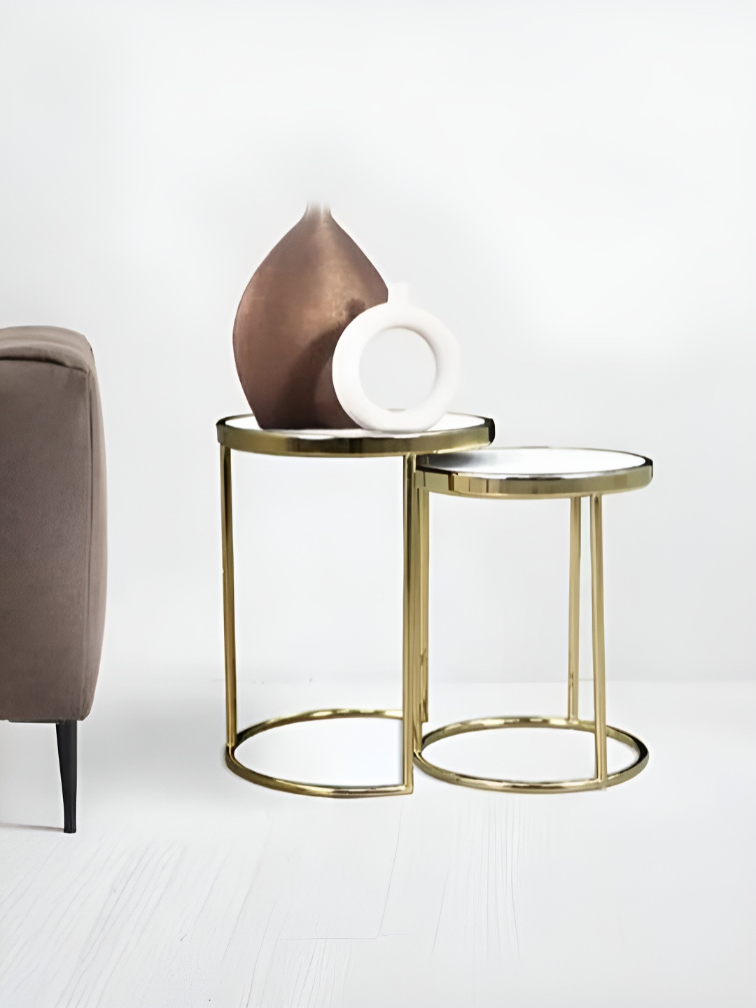 Royaloak White & Gold-Toned 2 Pieces Stainless Steel Denver Side Tables