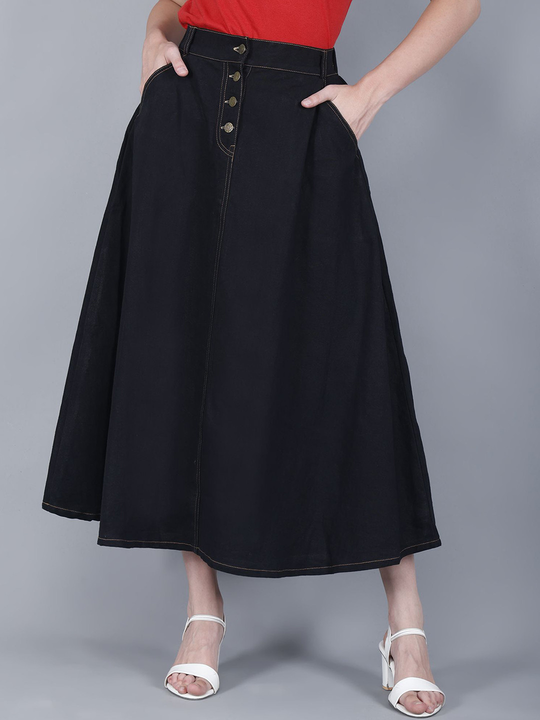 Codaisy Women Denim A-Line Midi Skirt