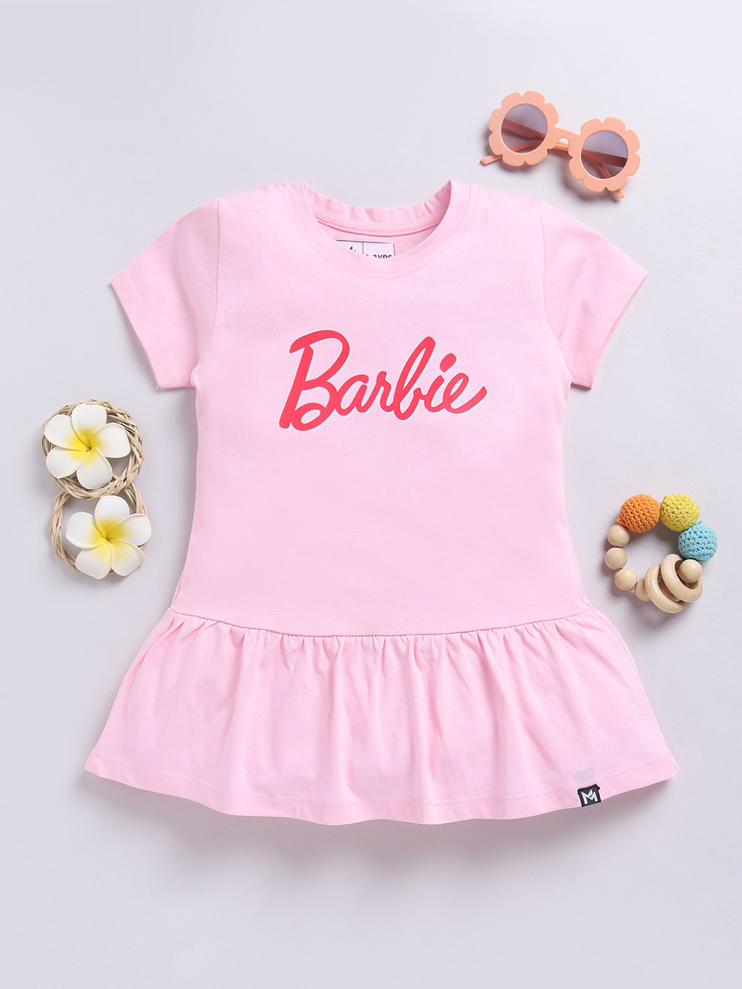 YK X Minute Mirth Barbie Print Cotton Drop-Waist Dress
