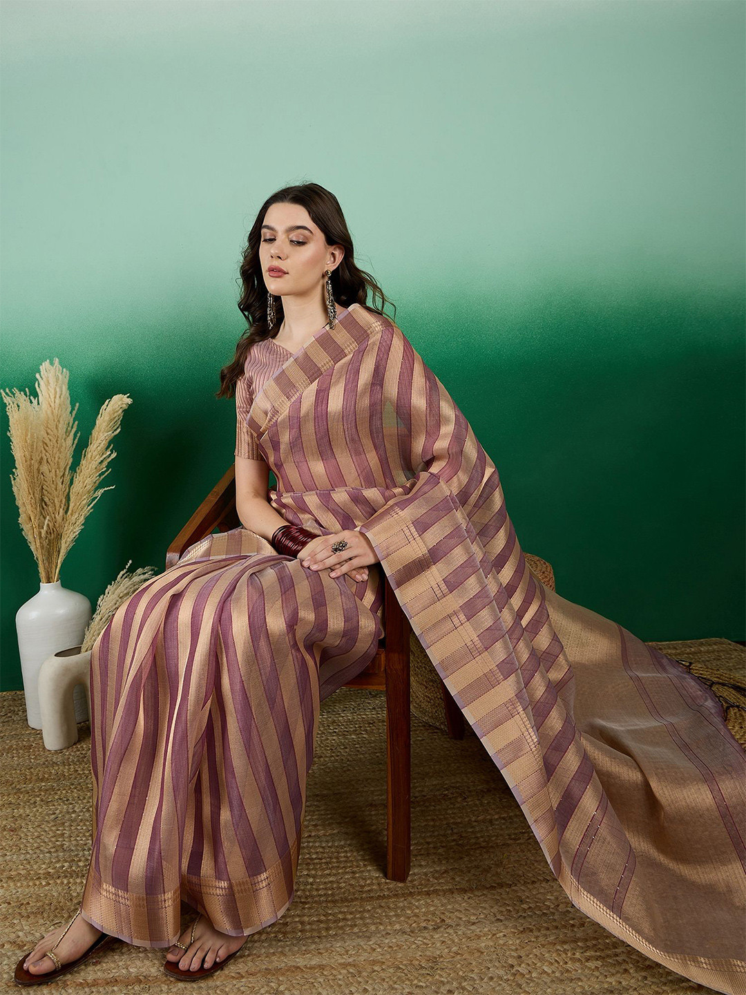 DEVATITHI Woven Design Rust Khadi Organza Saree