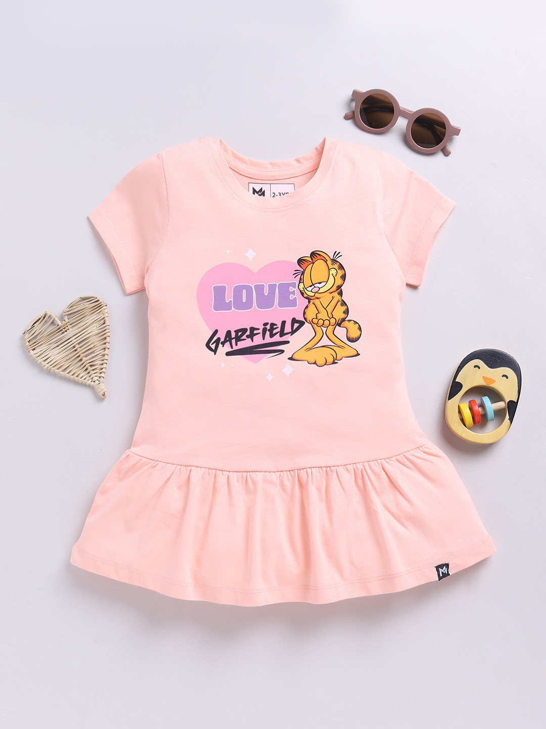 YK X Minute Mirth Girls Garfield Printed Pure Cotton Fit & Flare Dress