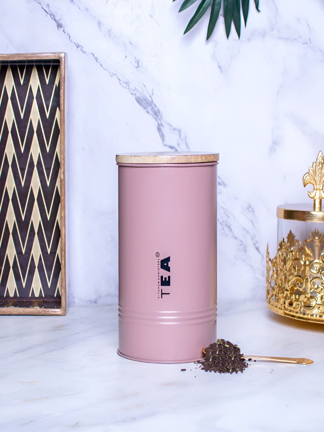 Craftlayout Brown Typography Metal Air Tight Screw Top Canister-900ml