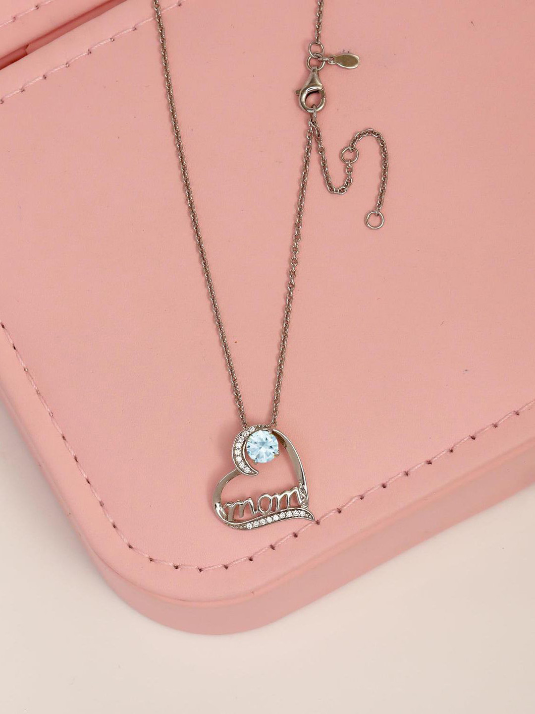 LeCalla 925 Sterling Silver Silver-Plated Aquamarine Studded Heart Shaped Pendant & Chain