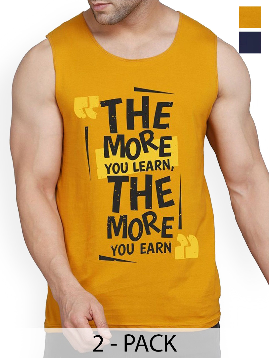 Woostro Men Pack Of 2 Pure Combed Cotton Gym VestsRS26 CMB (MORE MUSTARD) (RUN NAVY)