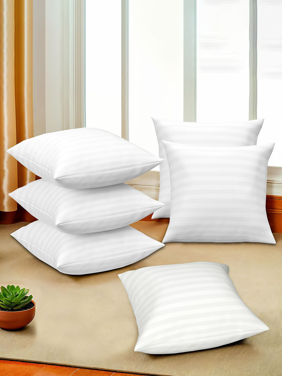 Kuber Industries White 6 Pieces Microfiber Sofa Cushions 16 inch x 16 inch Sofa Pillows