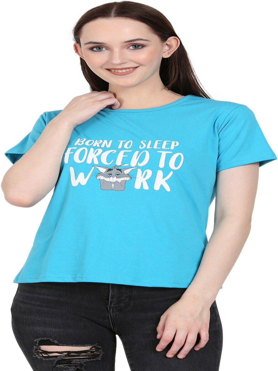 DEEPMAYRA COLLECTION Women Tom & Jerry Typography Printed Round Neck Cotton T-shirt