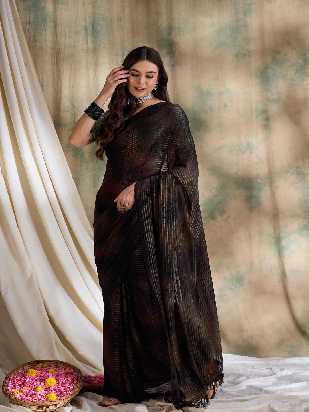 DEVATITHI Coffee Brown Sparkle Lining Saree