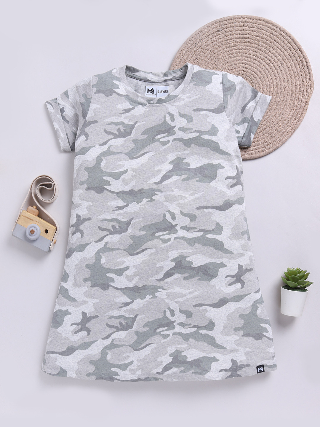 YK X Minute Mirth Girls Camouflage Printed Cotton T-shirt Dress