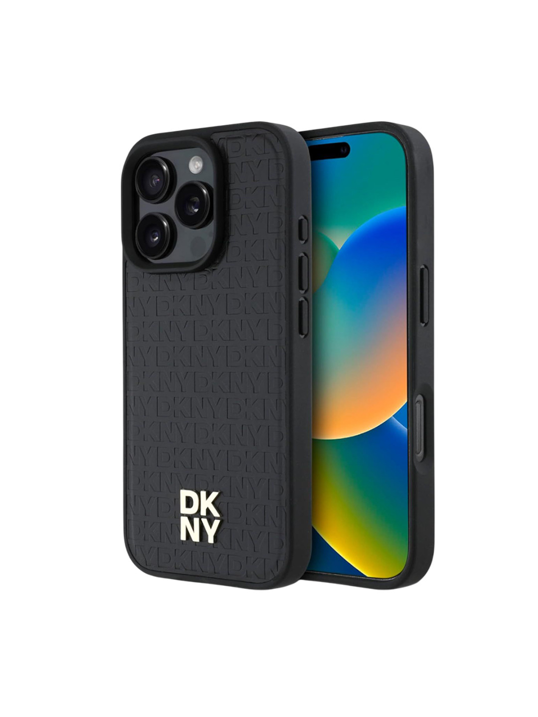 CG MOBILE Black Dkny Magsafe Pu Leather W/ Stack Logo  Iphone 16 Pro Hard Case