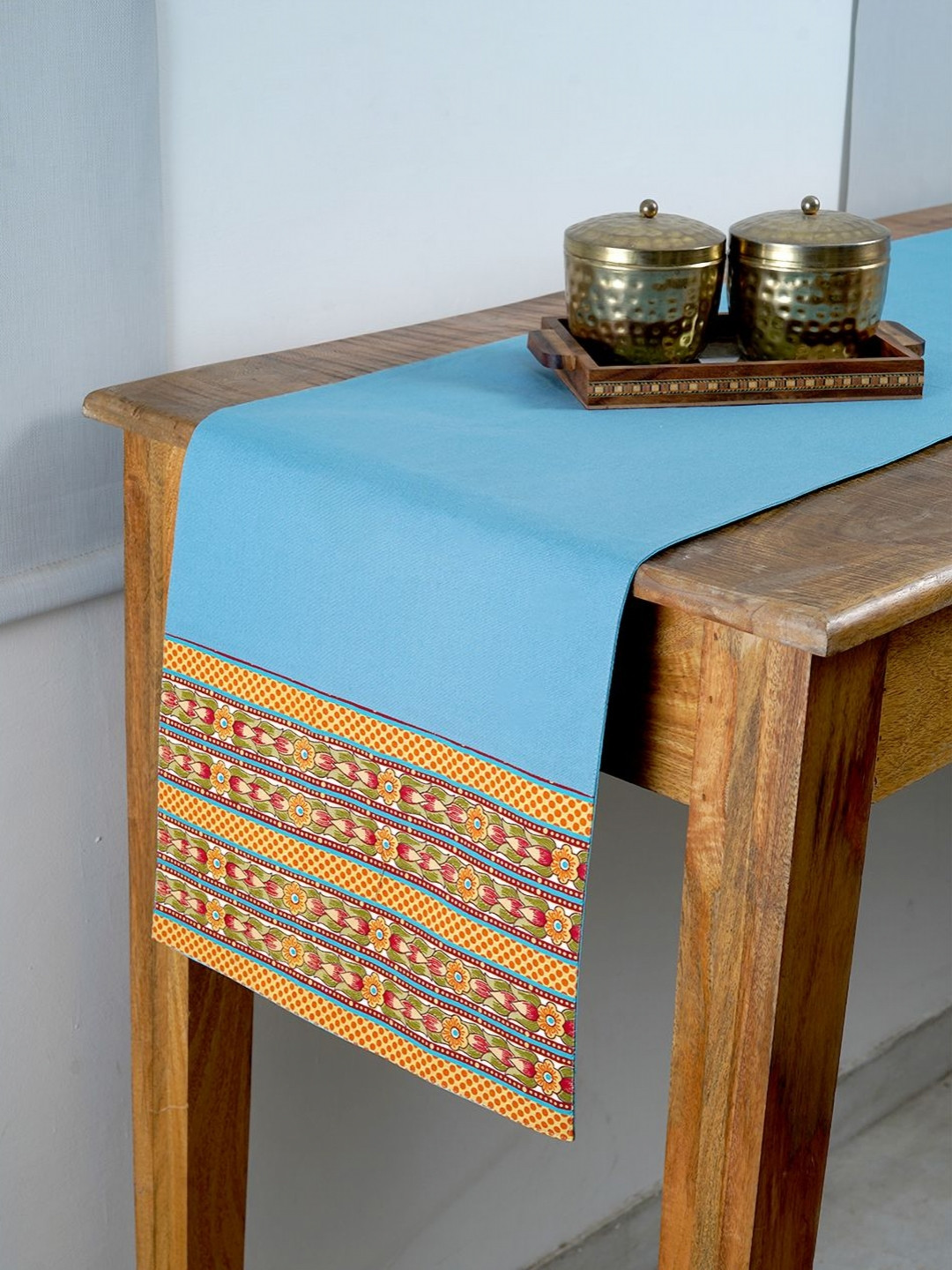 Ratan Cart Blue & Yellow Printed Table Runner