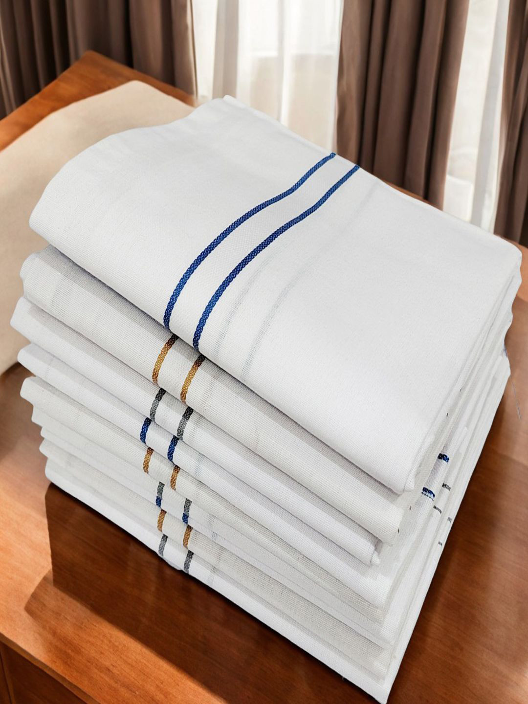 FIMS Men Premium Pack Of 9 Striped Pure Cotton Handkerchiefs