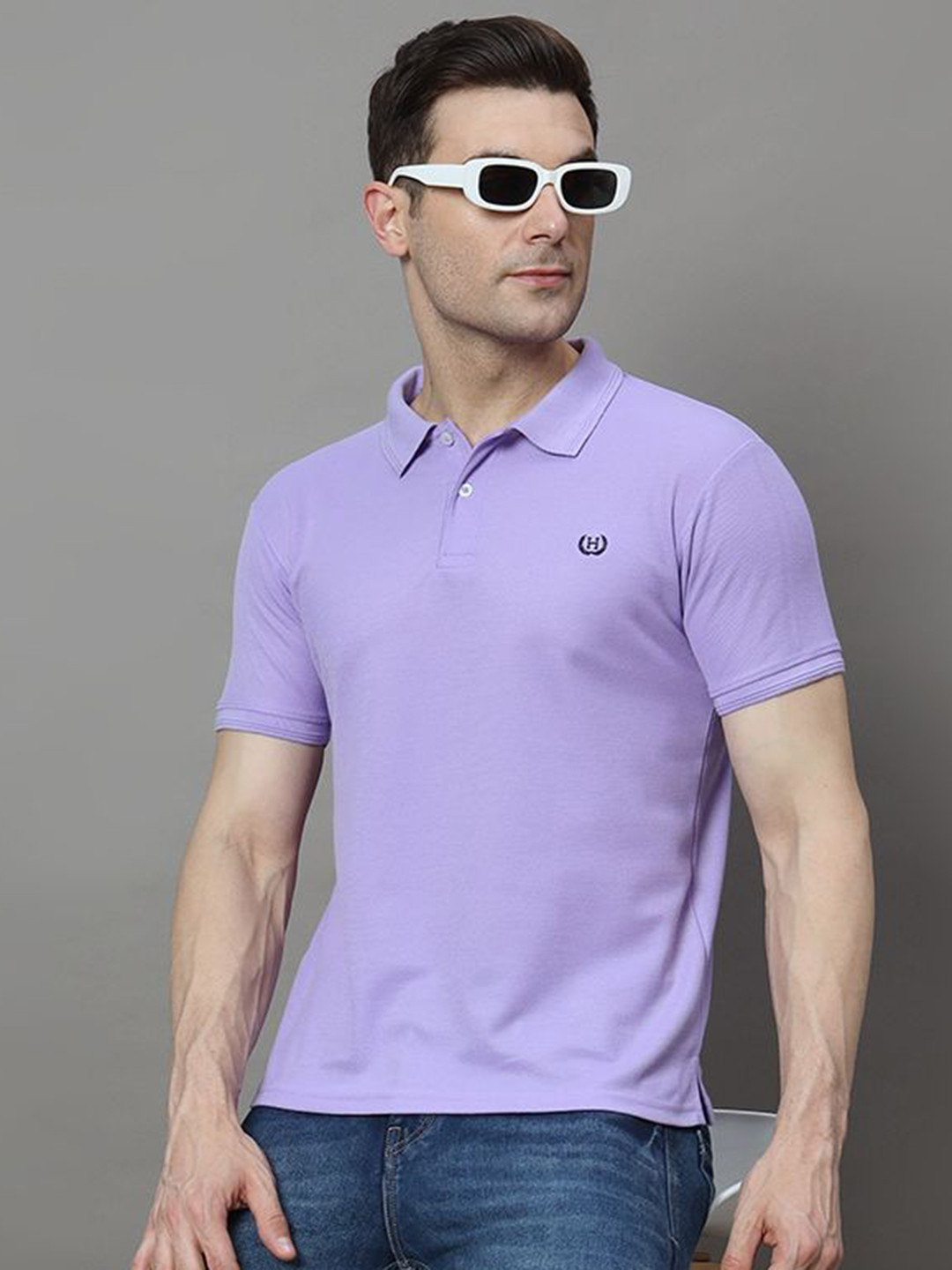 HUSHBUCKS Men Polo Collar Applique T-shirt