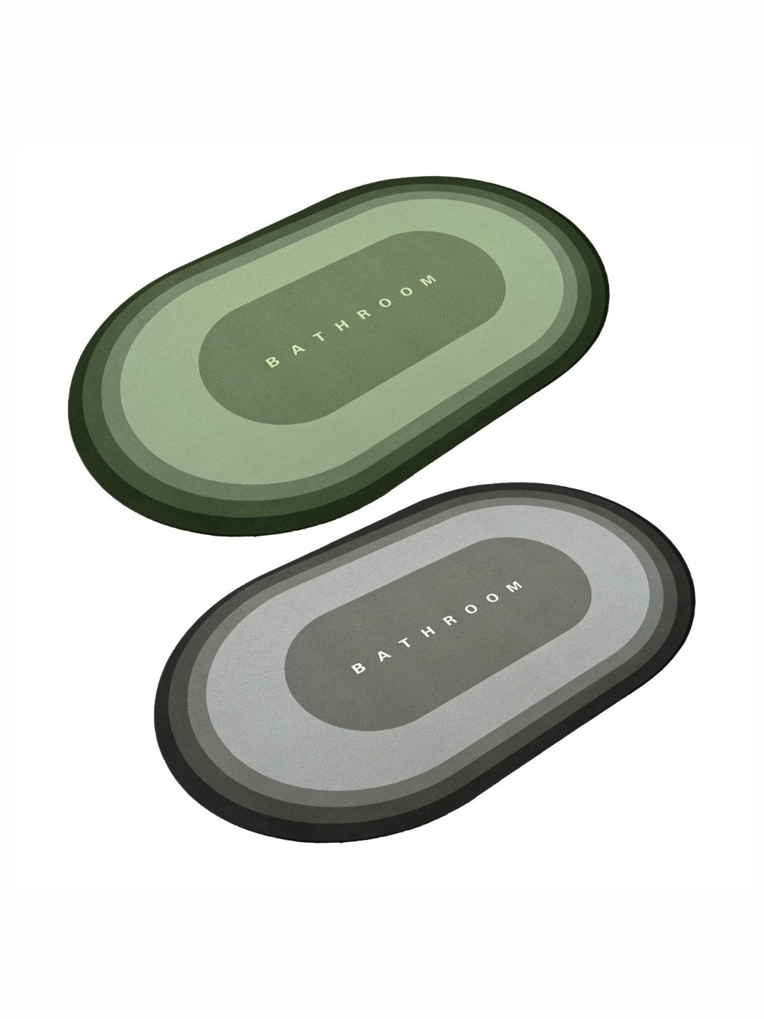 Cortina Green & Grey 2 Pieces Printed Silicon 300 GSM Bath Rugs