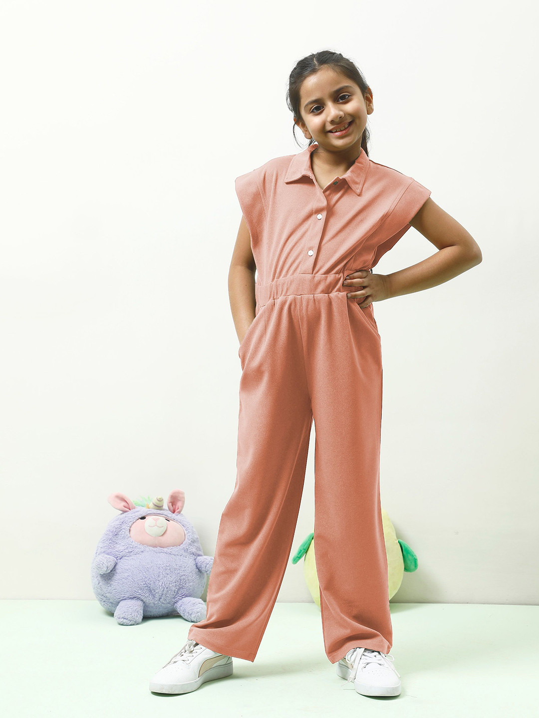 Athena Girl Shirt Collar Basic Jumpsuit