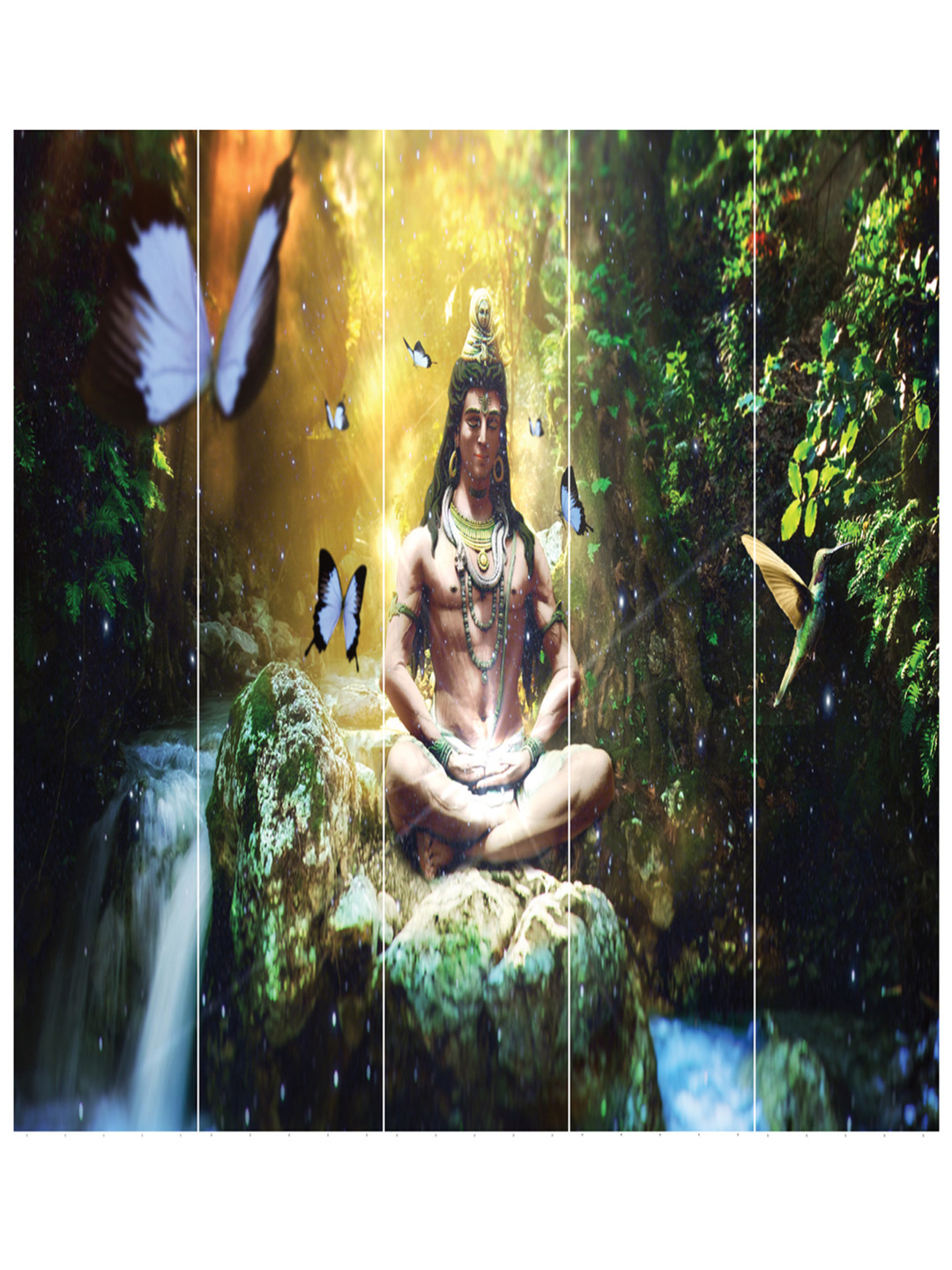 Inephos Green And Yellow 5 Pieces Printed Vinyl Wall Arts