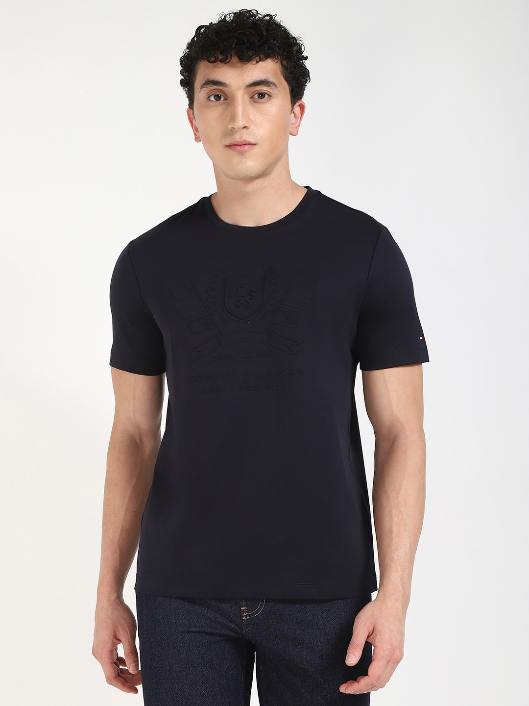 Tommy Hilfiger Men Embossed Printed Round Neck Cotton T-shirt