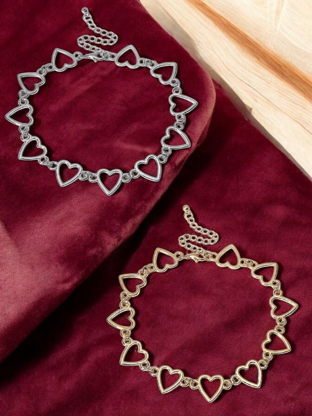 fabula Set Of 2 Gold & Silver toned Heart Shaped Necklace