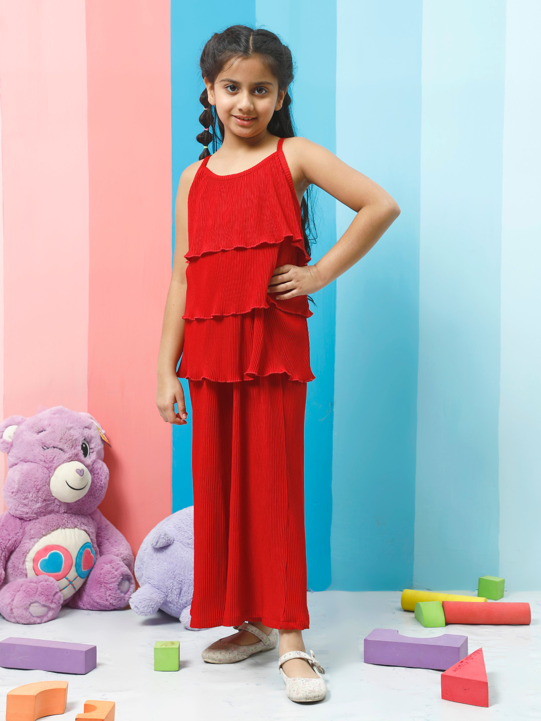 Athena Girls Shoulder Straps Tiered Top With Trouser