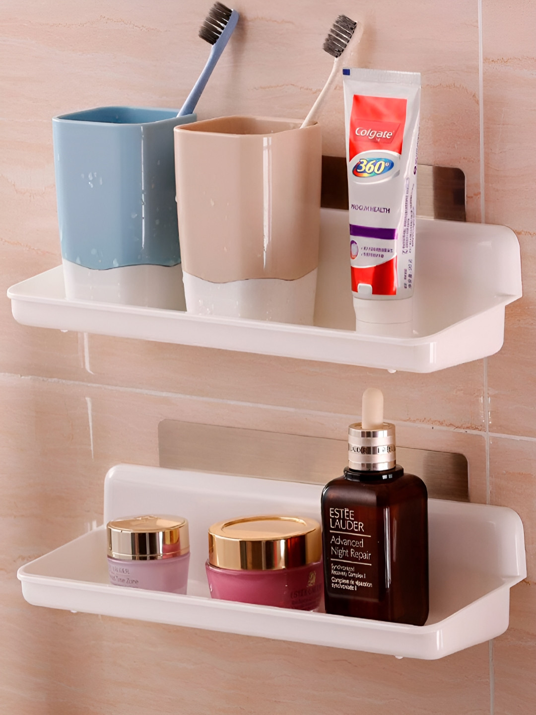 HOKIPO White 2 piece Solid Plastic Bathroom Caddy