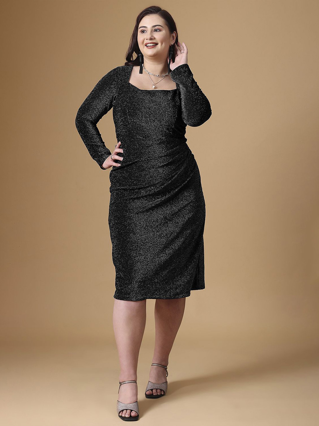 Curvy Lane Women Square Neck Bodycon Midi Dress