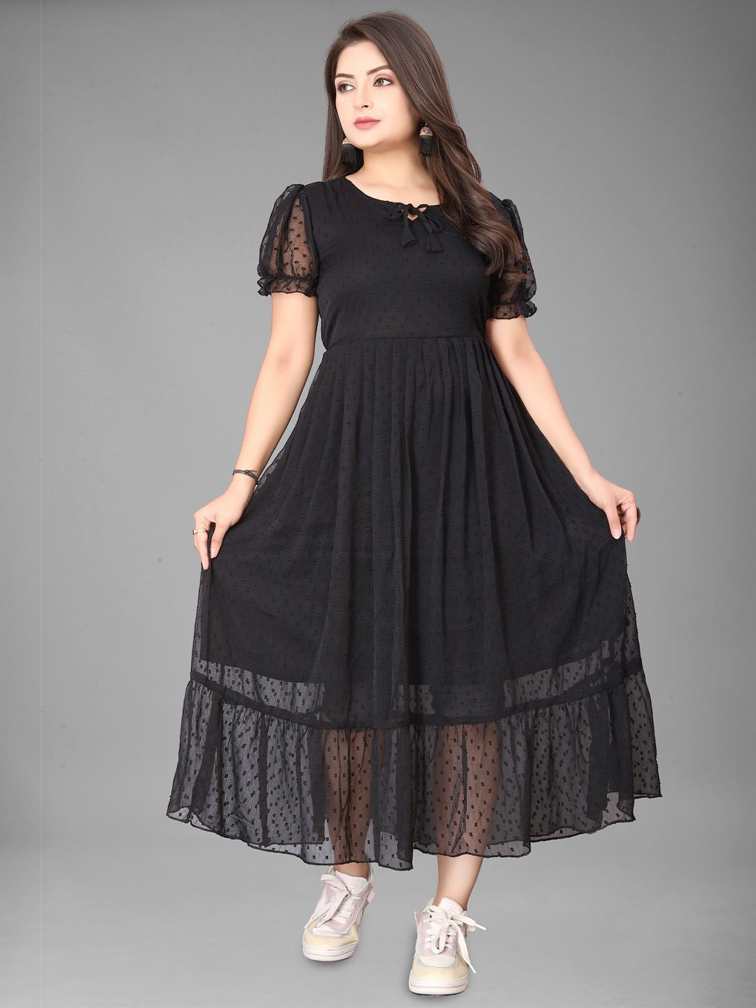 KRISHTI CREATION Women Puff Sleeve Fit & Flare Maxi Dress