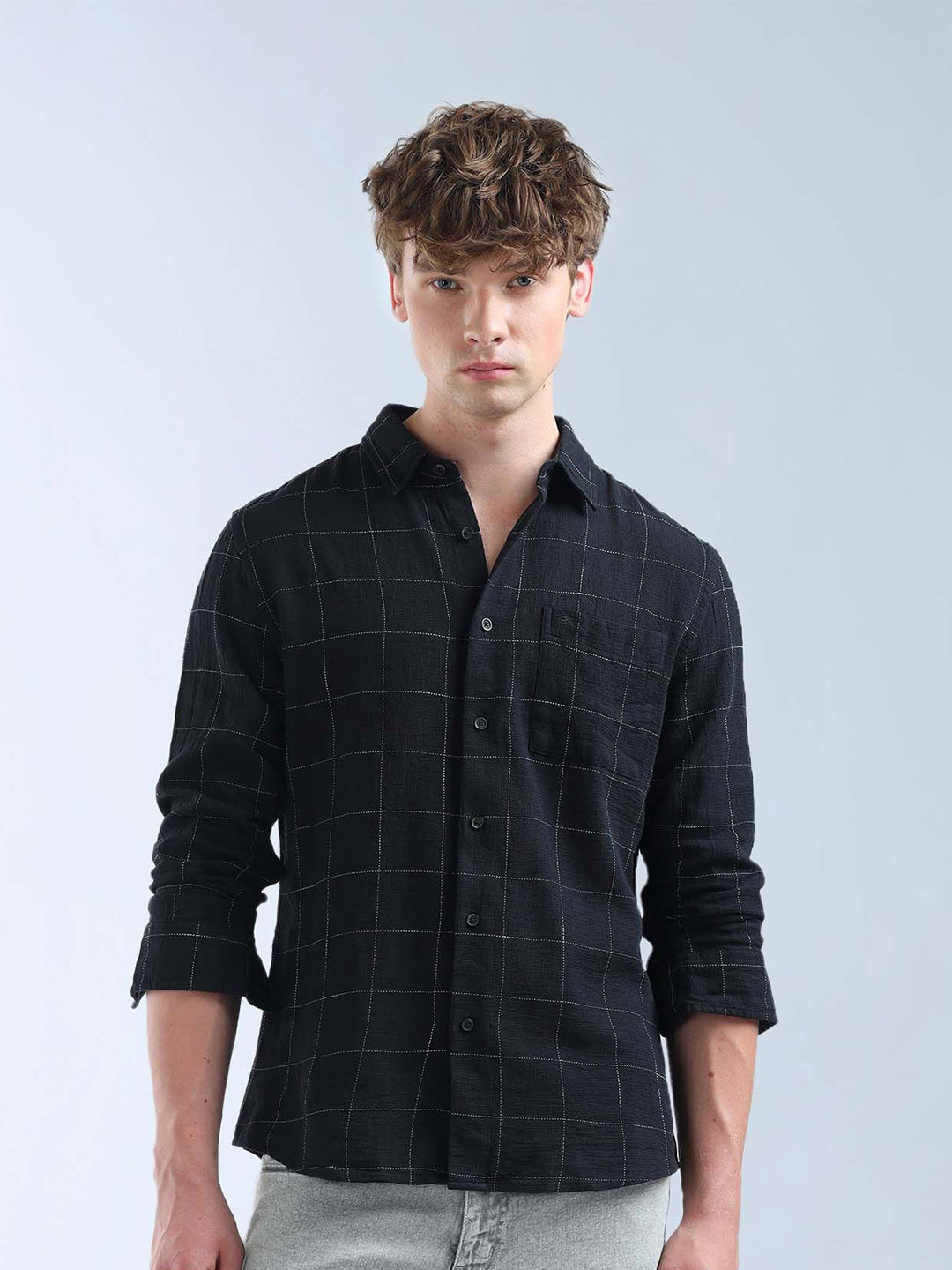 Flying Machine Windowpane Checked Regular Fit Shirt
