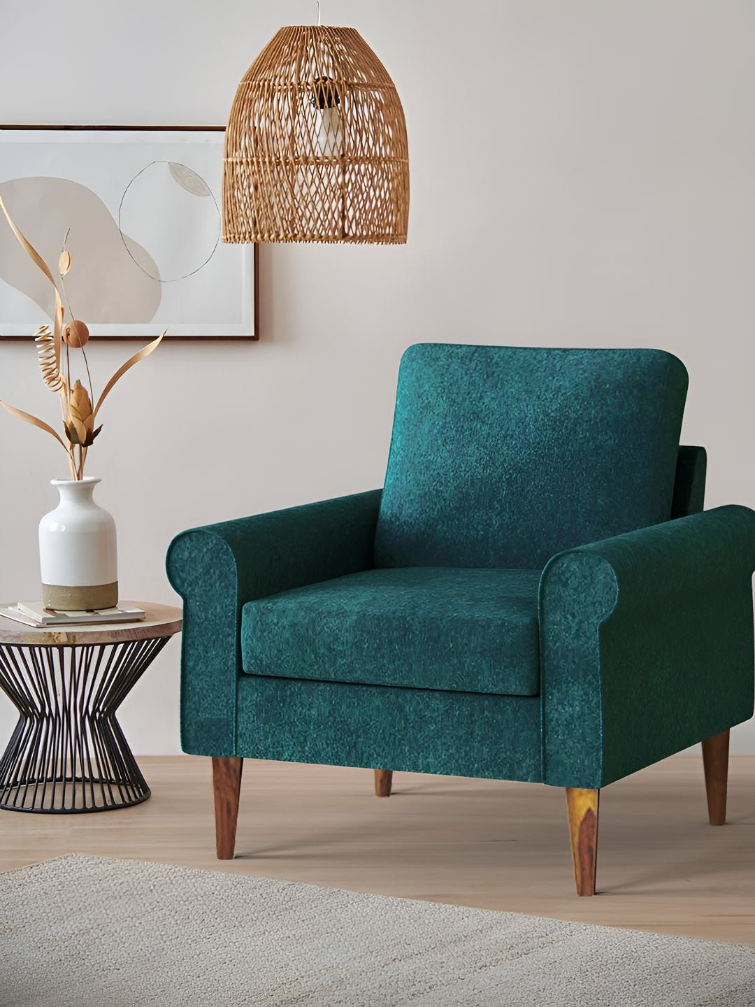 Chumbak Dark Green Single Seater Velvet Colonial Couch