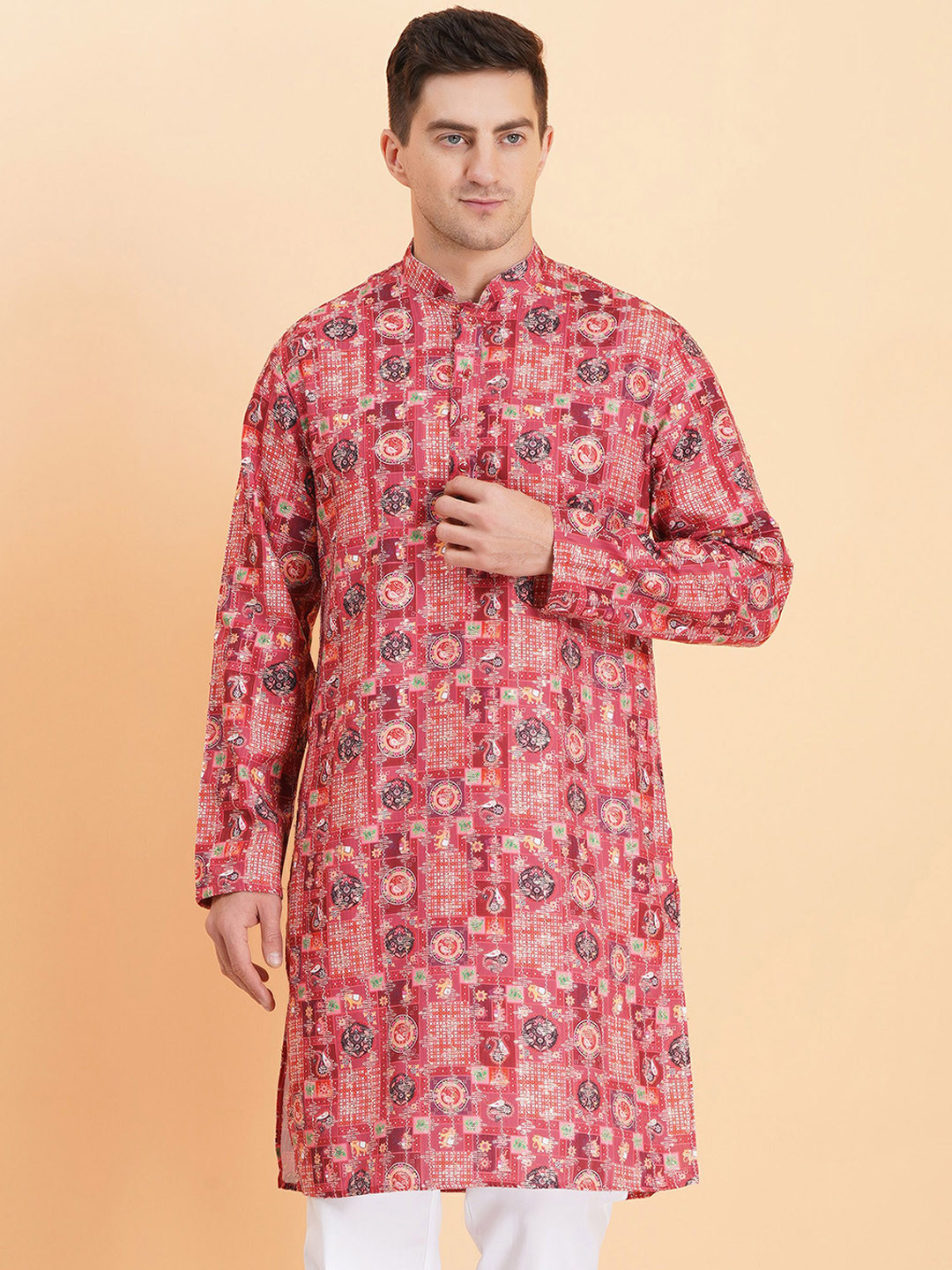 SG LEMAN Abstract Printed Mandarin Collar Cotton Straight Kurta