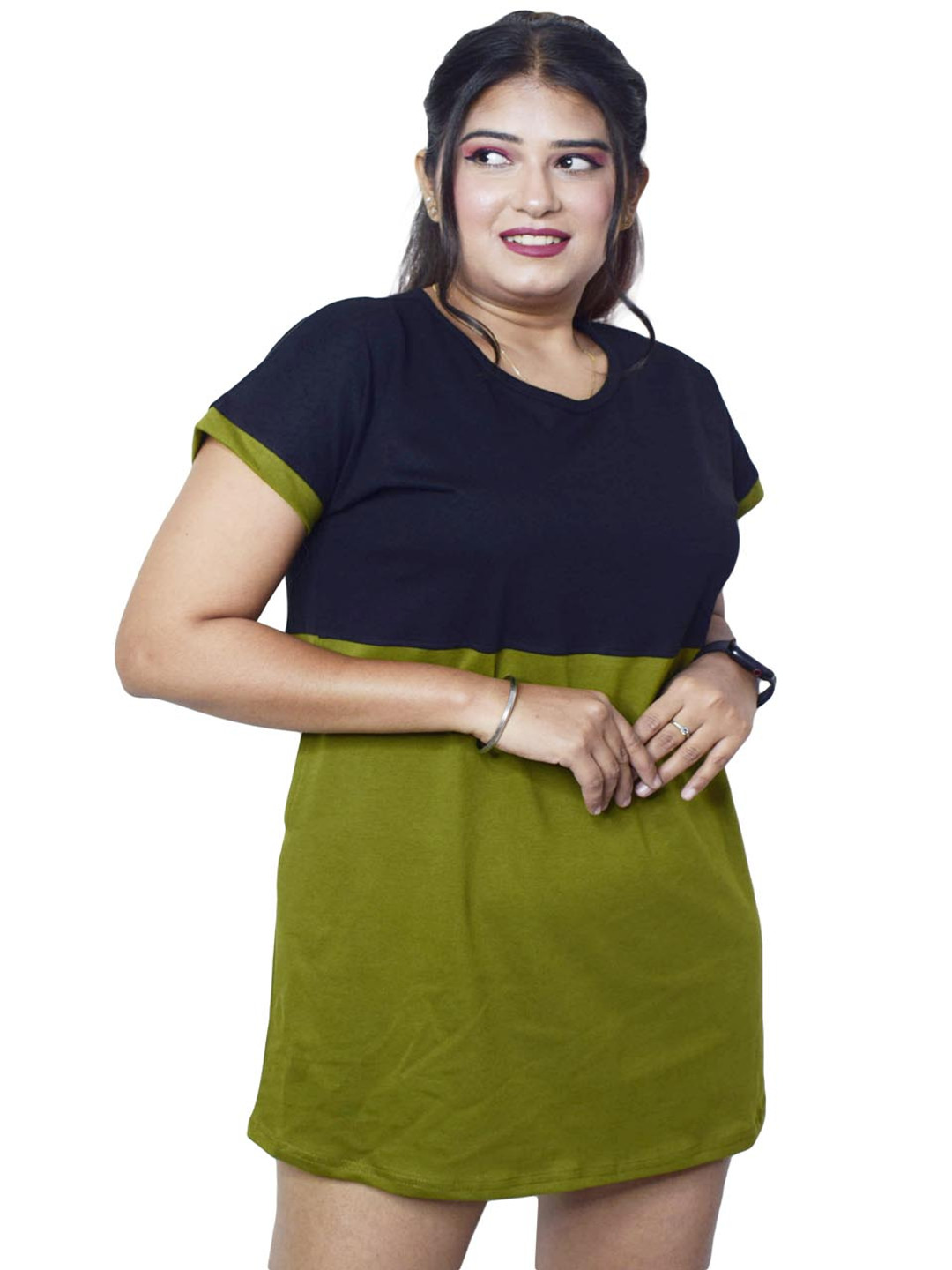 PINK SHELL Women Colourblocked Extended Sleeves T-shirt