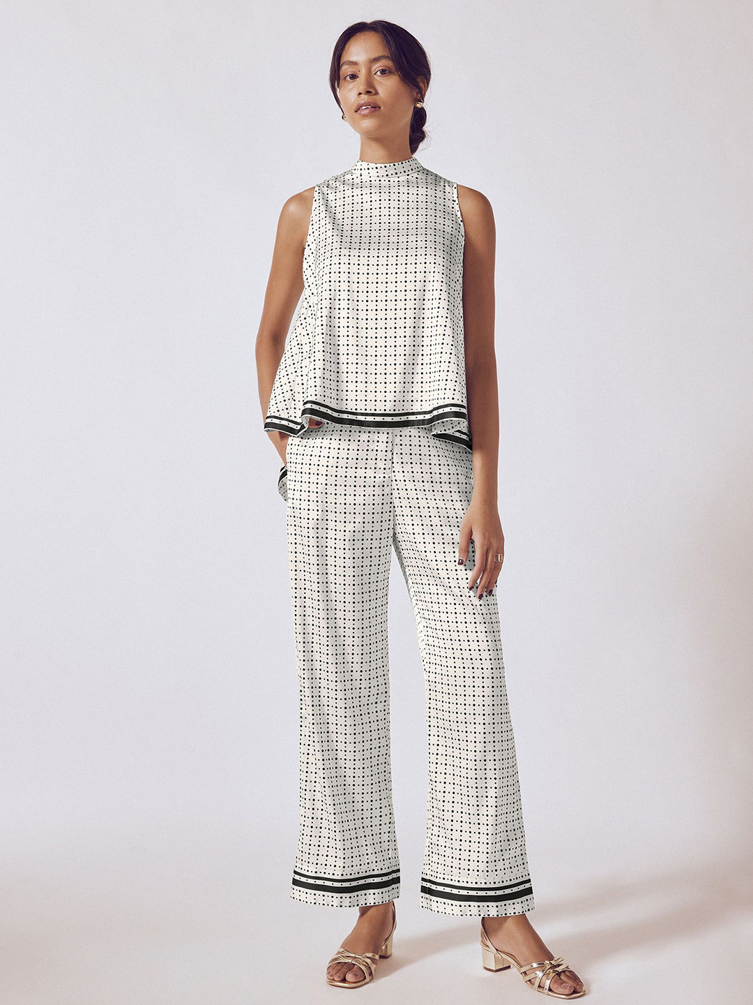 The Label Life Women Monochrome Polka Striped High-Low Top