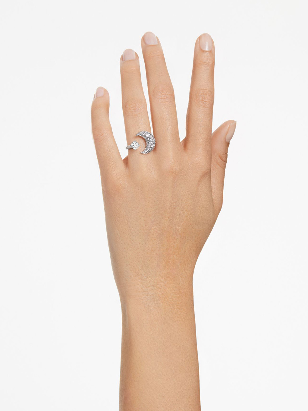 SWAROVSKI SUBLIMA Rhodium-Plated Cubic Zirconia Stones Studded Crescent Moon Finger Ring