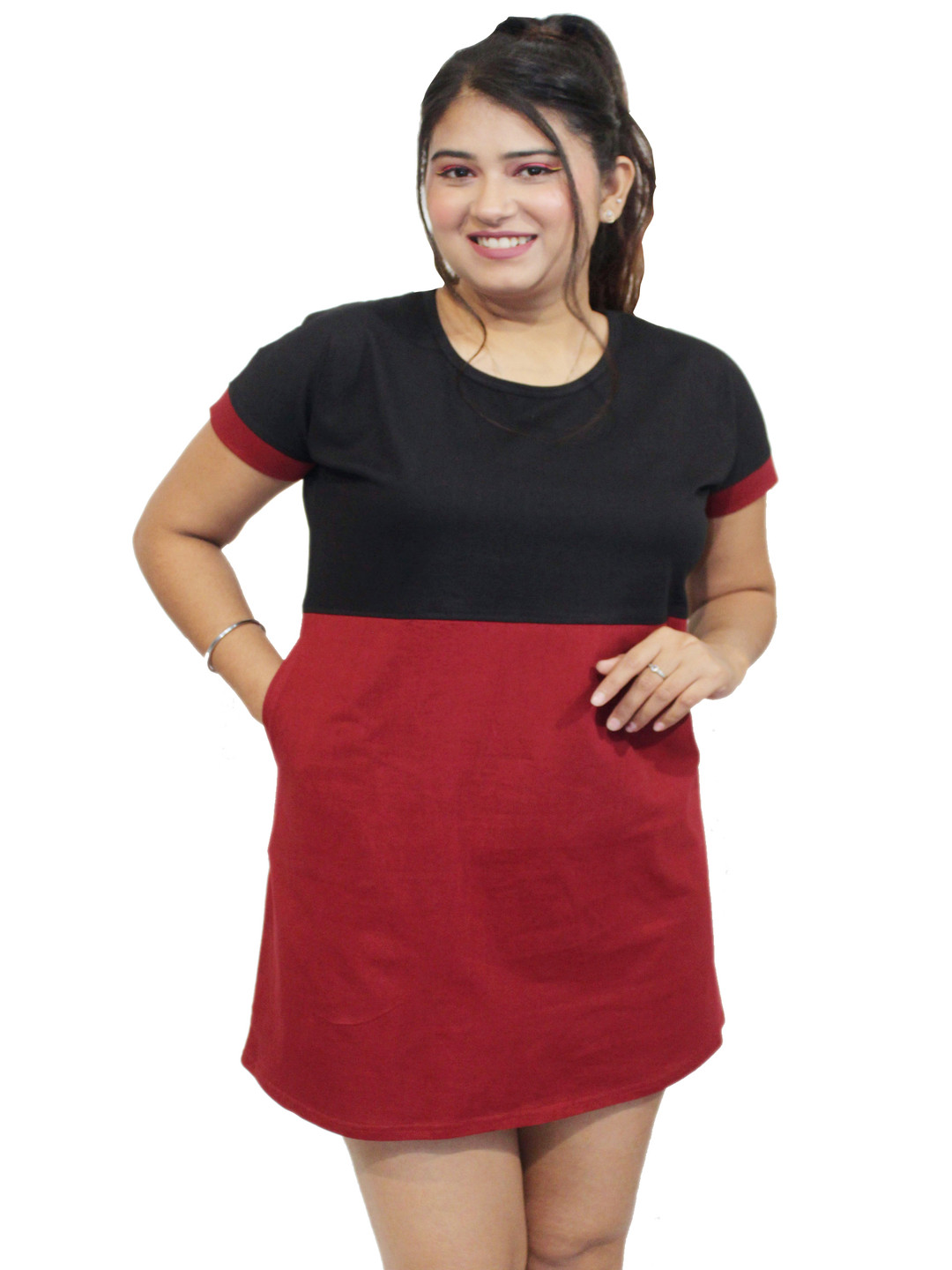 PINK SHELL Women Colourblocked Pockets T-shirt