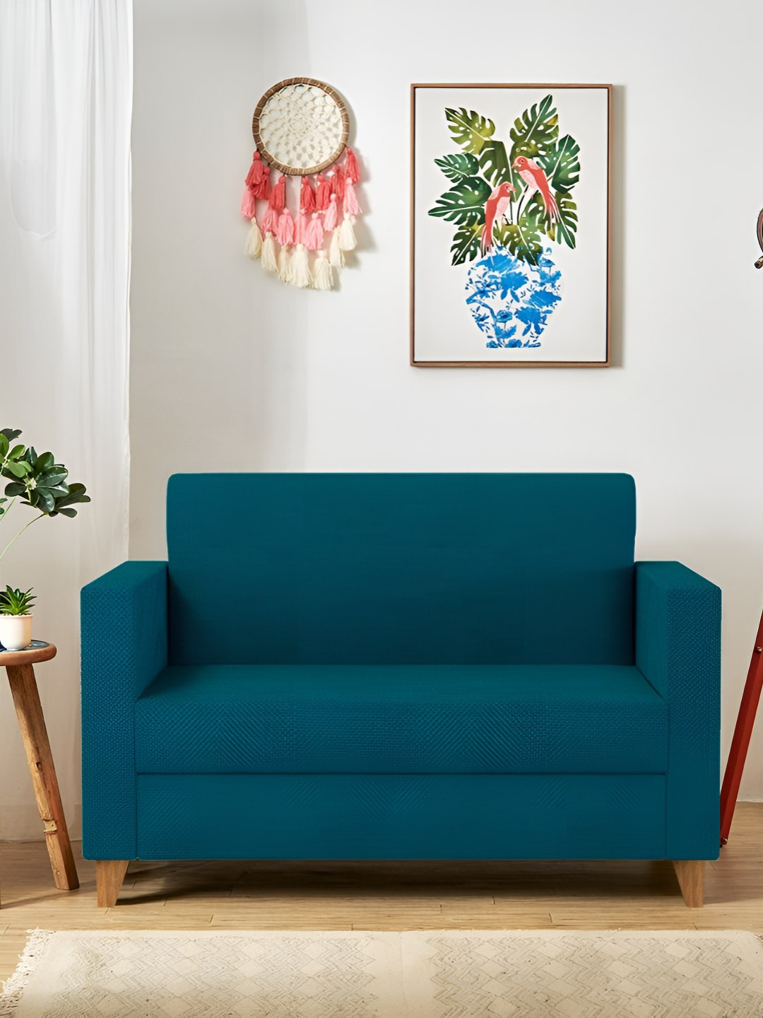 Chumbak Modern Loveseat - Mediterranian Blue Two Seater Couch