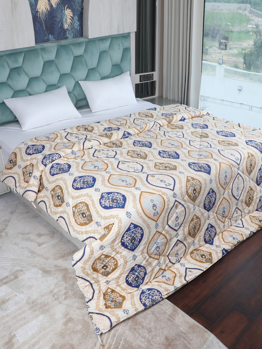 AJISH Mustard & White Ethnic Motifs Mild Winter 233 GSM Single Bed Comforter