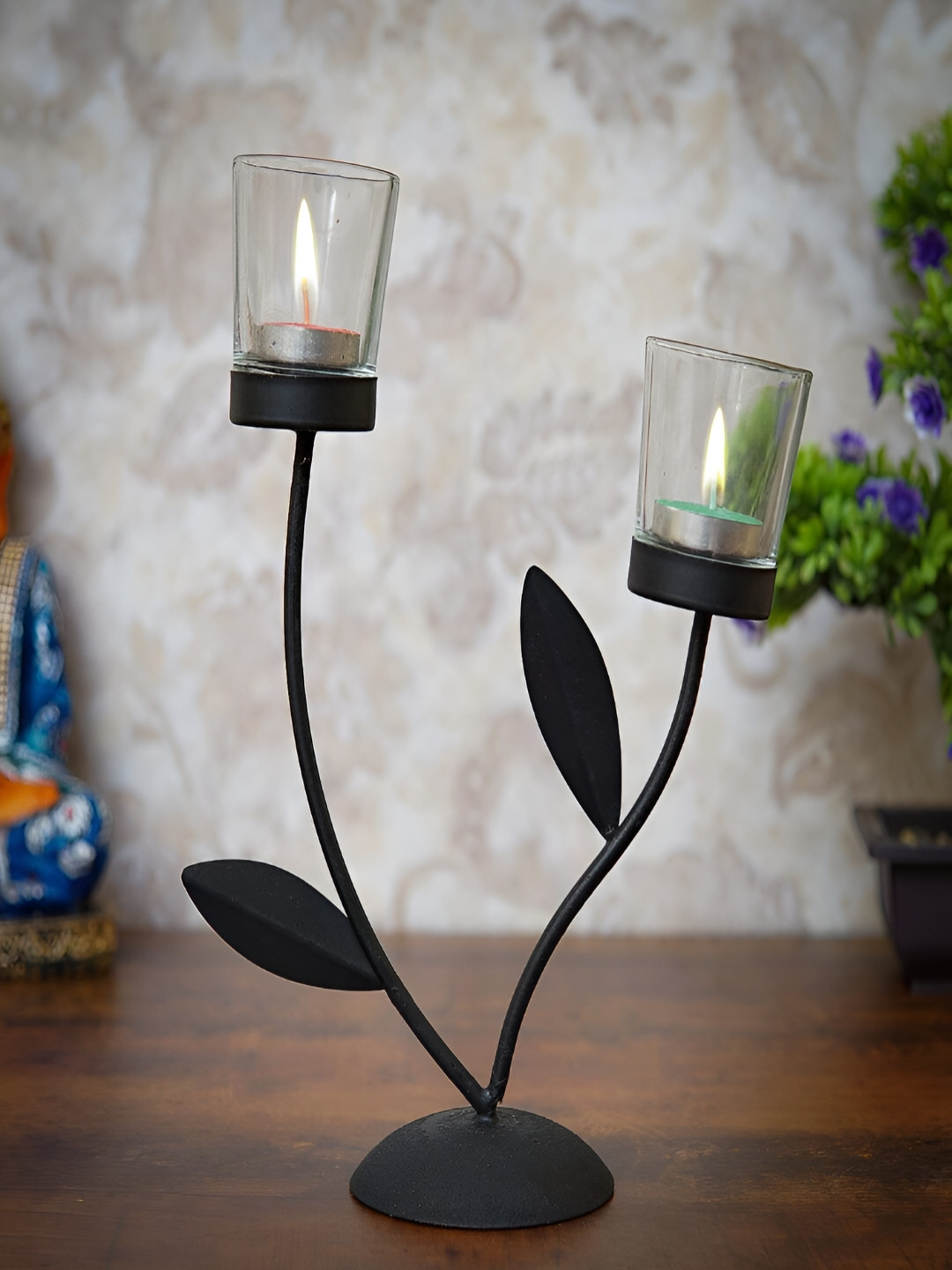 Craftlayout Black and Transparent Textured Metal Tea Light Candle Holder
