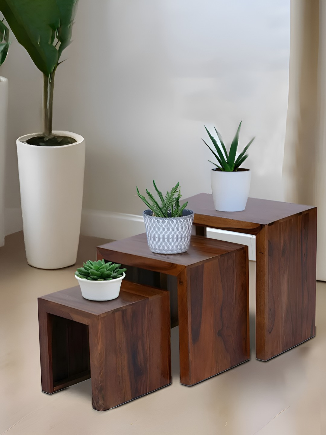 Royaloak Brown 3 Pieces Rectangle Shaped Wooden Nesting Tables