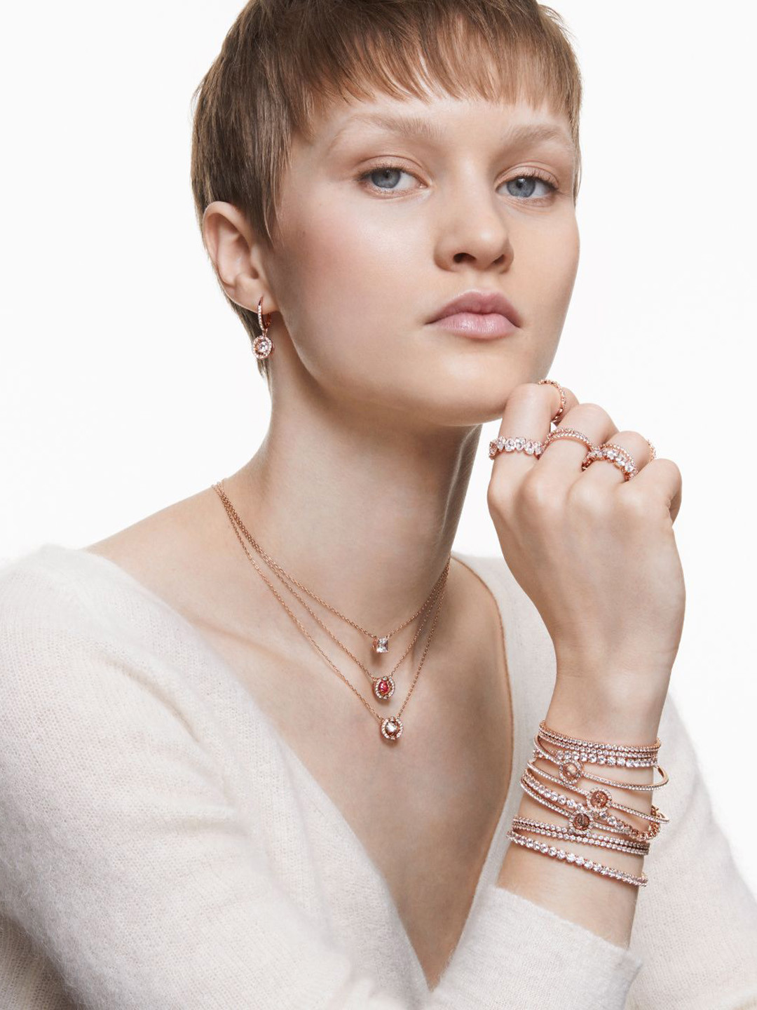 SWAROVSKI MATRIX Rose Gold-Plated Crystal Stones Studded Finger Ring