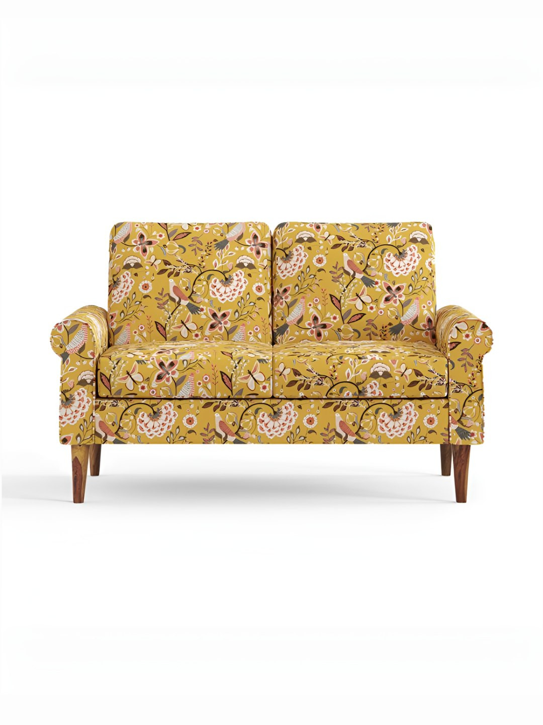 Chumbak Colonial Couch Dragonfruit Yellow & White Two Seater Inflatable Sofa and Bed