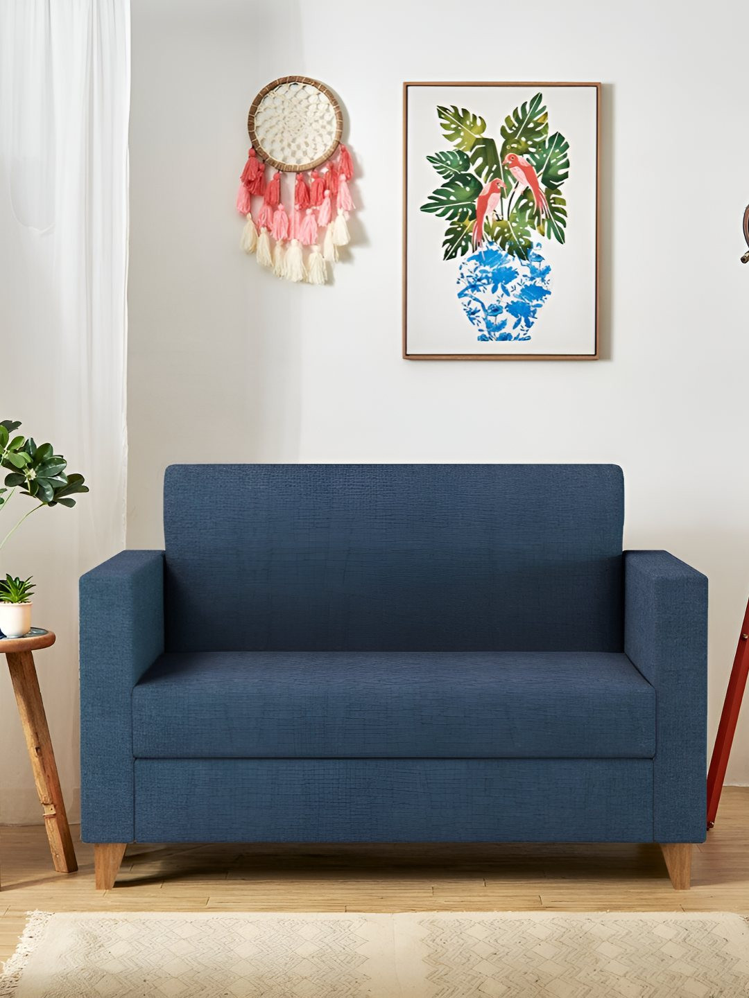 Chumbak Modern Loveseat Sailor Blue Two Seater Inflatable Sofa and Bed