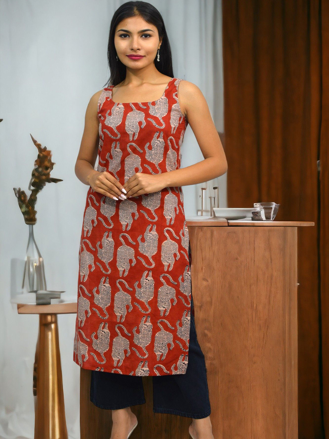 JAIPUR HAND BLOCK Abstract Printed Square Shaped Pure Cotton Straight Kurta