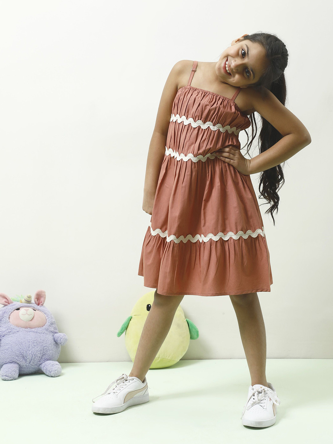 Athena Girl Chestnut Lace A-Line Cotton Dress