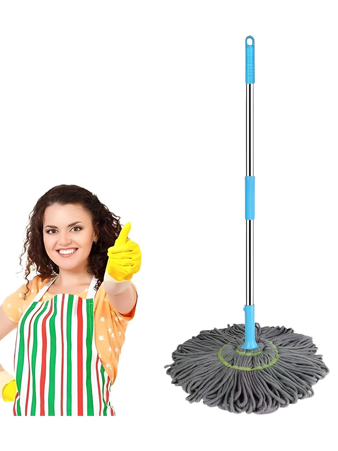 Deoxys Grey & Blue Stainless Steel Wringing Twist Mop Bath Accessories Set