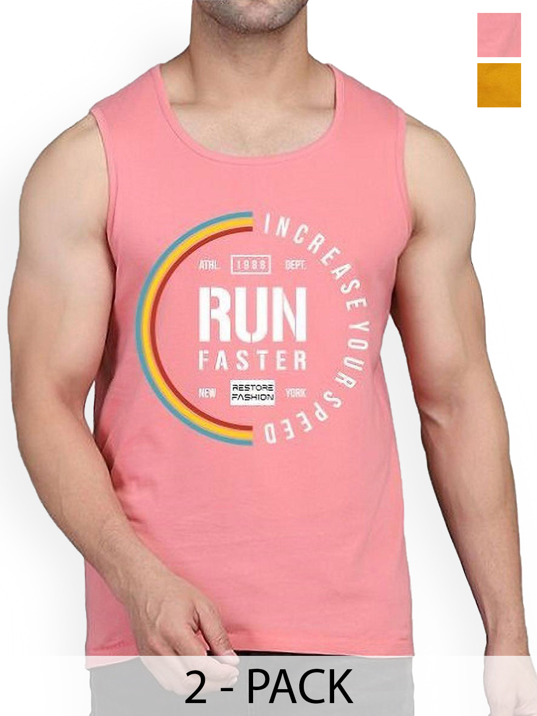 Woostro Men Pack Of 2 Printed Pure Cotton Gym VestsRS26 CMB