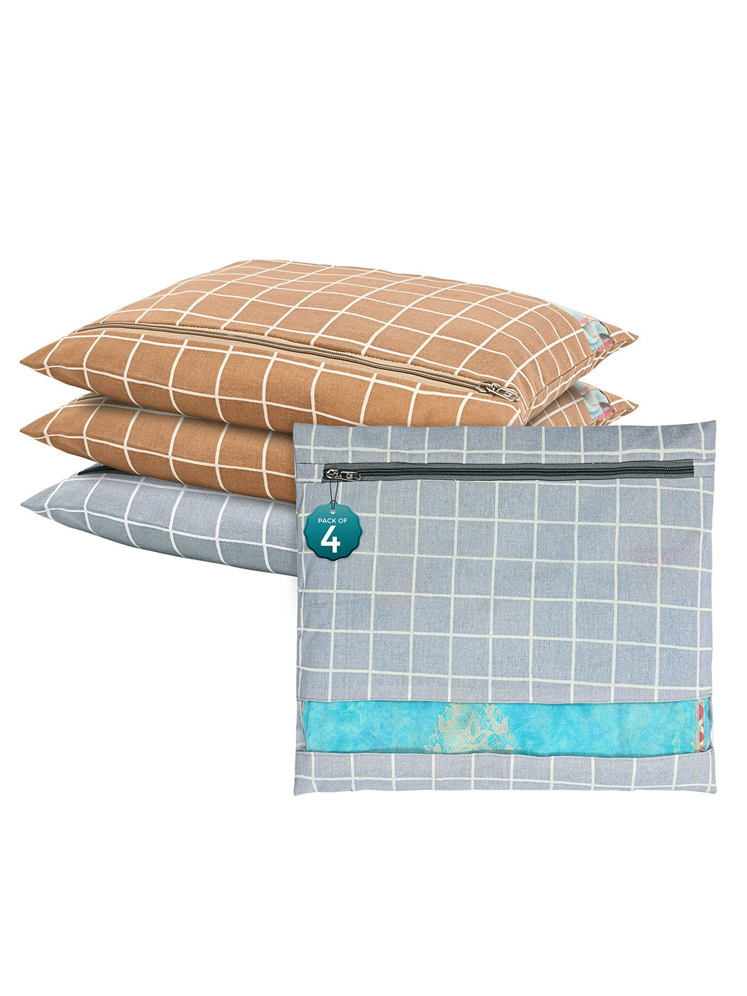 Kuber Industries Grey 4 Pcs Regular Single Saree Cover Multi-Utility Wardrobe Organisers