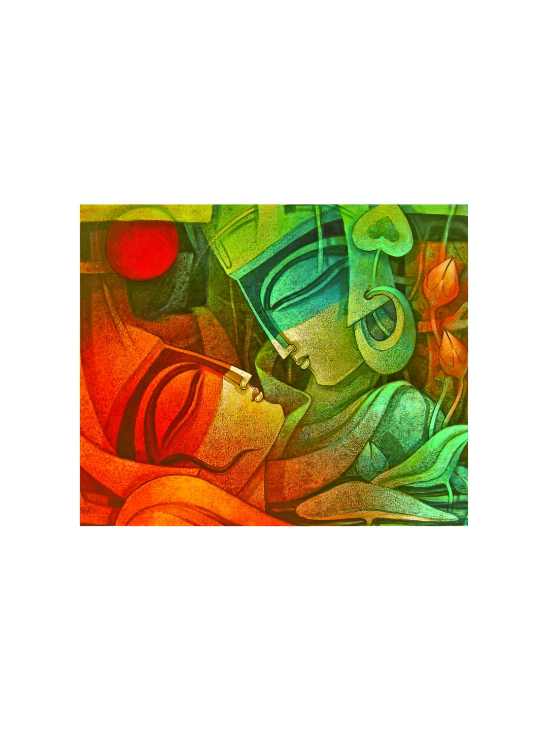 Inephos Orange & Green God And Goddess Krishna And Radha Religious Canvas Wall Art