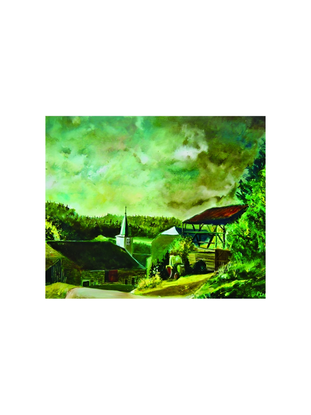 Inephos Green And Black Church Canvas Wall Art
