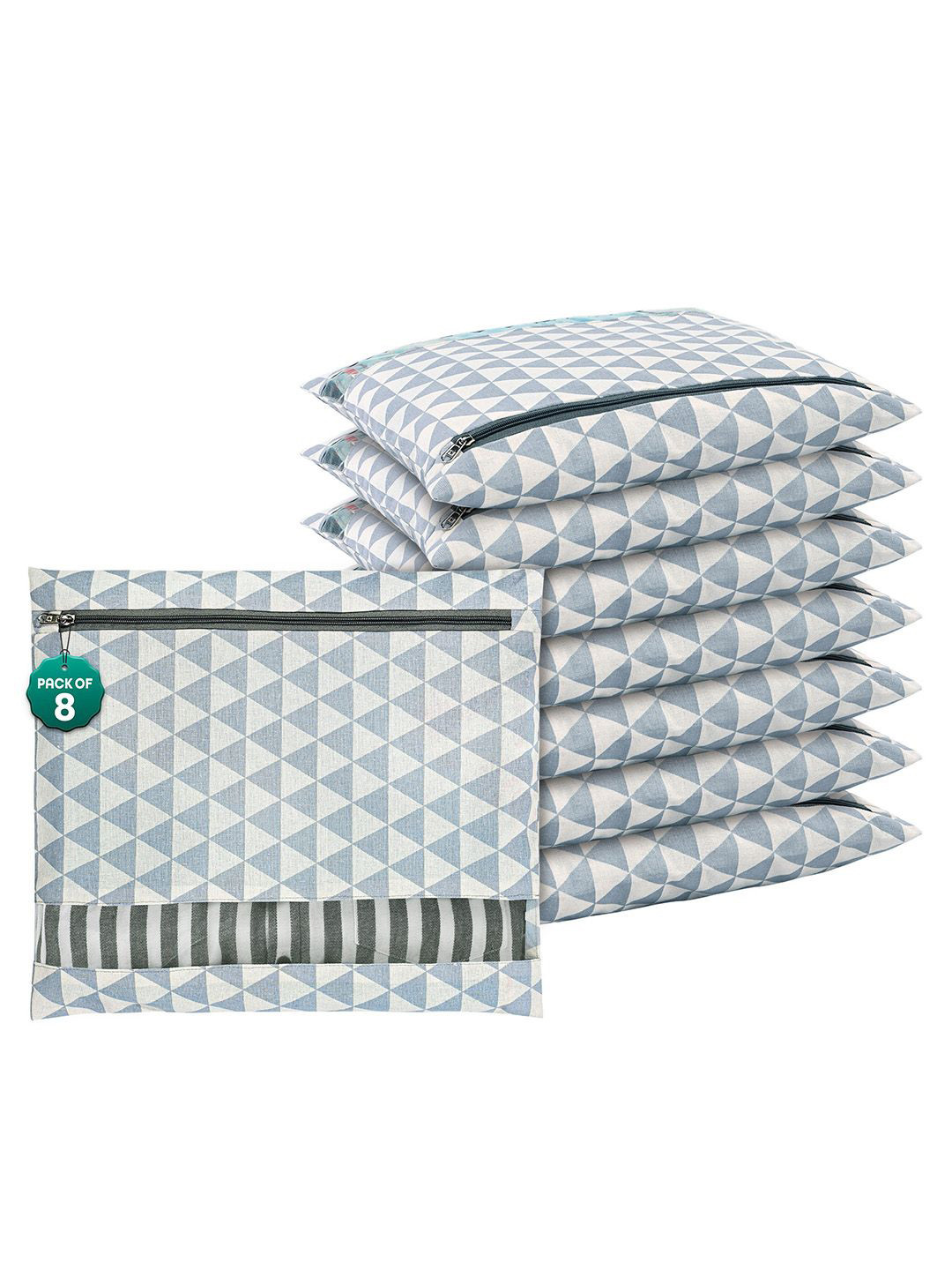 Kuber Industries Grey and Off-White 8 Pieces Checked Cotton Drawer Organisers