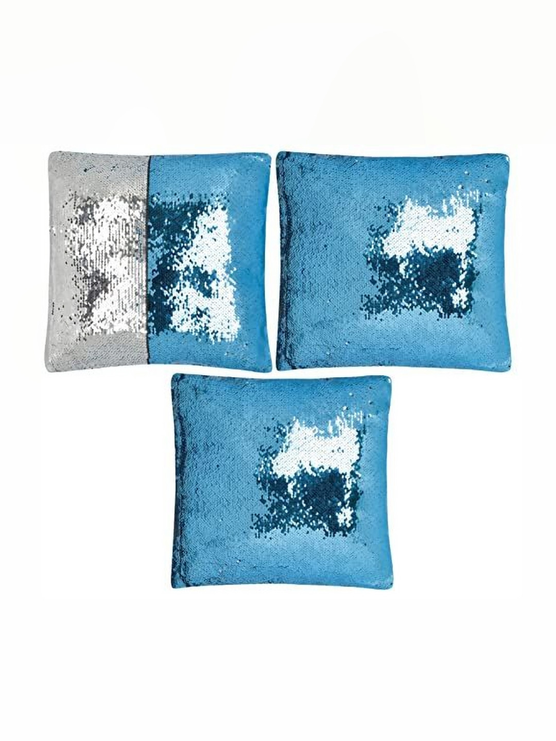 Black gold Fancy Chamki Embellished Cotton 3 Pcs Square Cushion Covers - 15.7 x 15.7 In