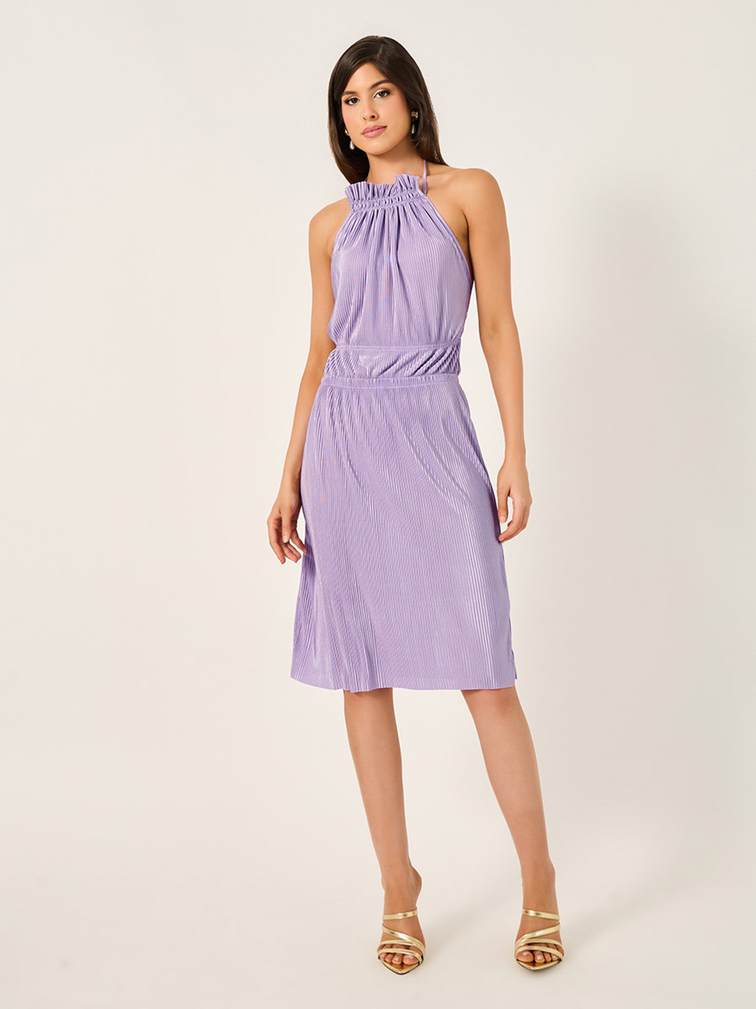 Styli Women Halter Neck Plisse A-Line Mini Dress
